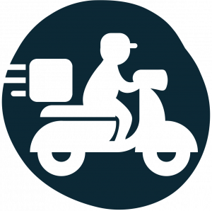 Motorroller mit Paket als Symbol für schnelle und zuverlässige Lieferung nach Hause