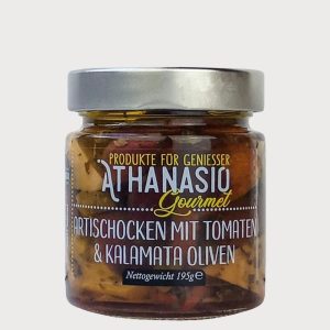 Mediterrane Antipasti mit Artischocken & Kalamata Oliven – griechischer Feinkostgenuss von Athanasio Gourmet.