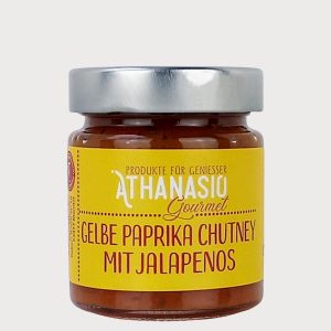 Gelbe Paprika Chutney mit Jalapeños, süß-scharfes Feinkost Chutney von ATHANASIO Gourmet.