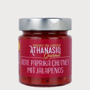 Rote Paprika Chutney mit Jalapeños, süß-scharfes Feinkost Chutney von ATHANASIO Gourmet.