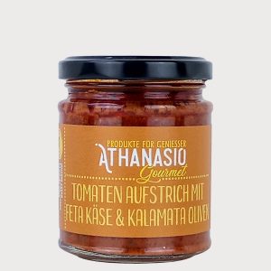 Mediterraner Tomaten Aufstrich mit Feta-Käse & Oliven – Griechischer Genuss von ATHANASIO Gourmet.