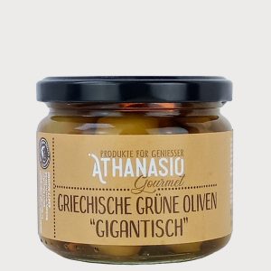 Griechische grüne Oliven der extra Größe von Athanasio Gourmet